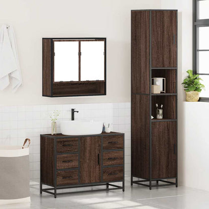 3 Piece Bathroom Furniture Set Brown Oak Engineered Wood