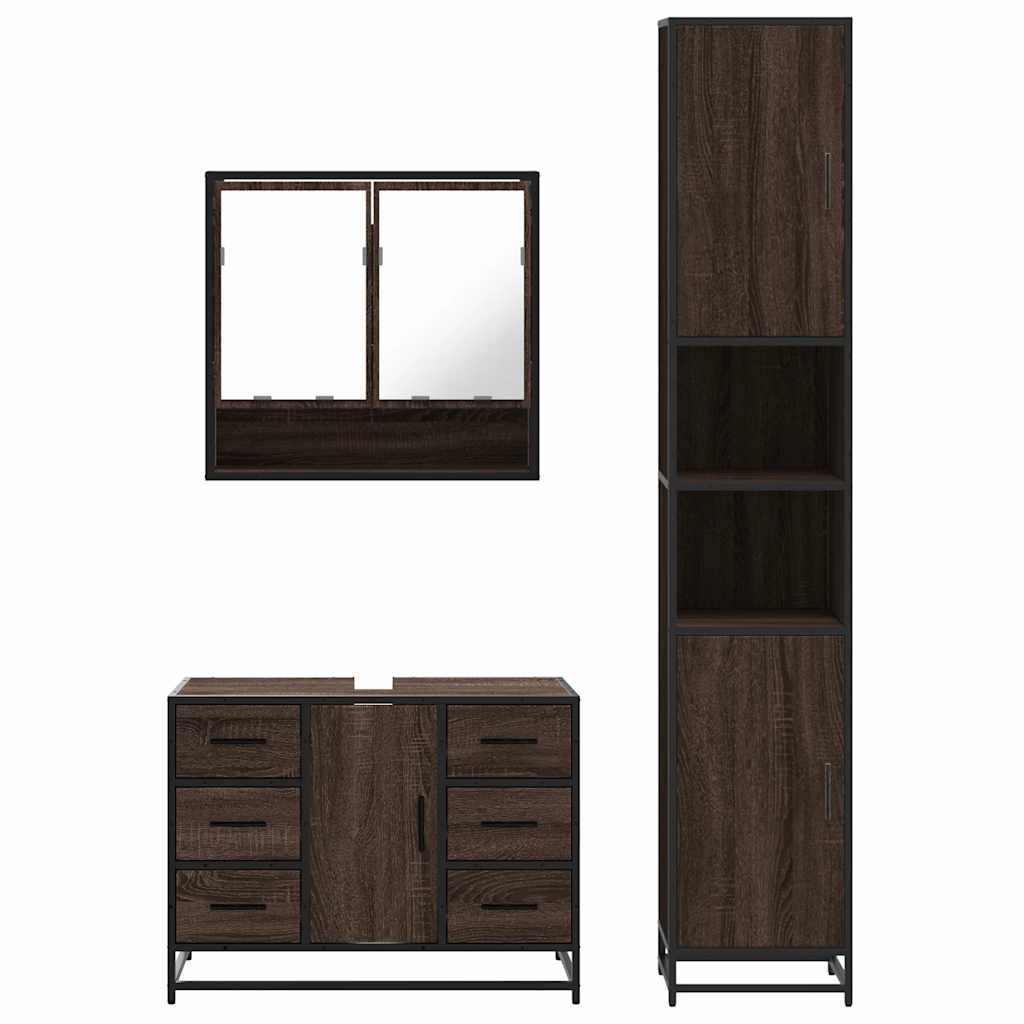 3 Piece Bathroom Furniture Set Brown Oak Engineered Wood