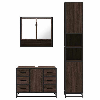 3 Piece Bathroom Furniture Set Brown Oak Engineered Wood