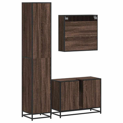 3 Piece Bathroom Furniture Set Brown Oak Engineered Wood