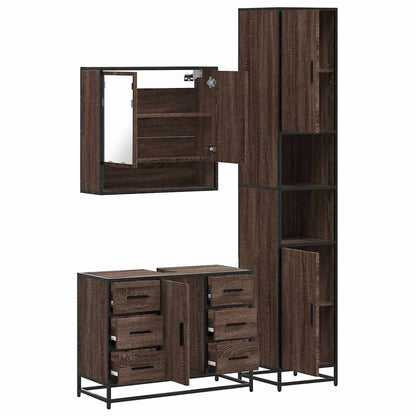 3 Piece Bathroom Furniture Set Brown Oak Engineered Wood