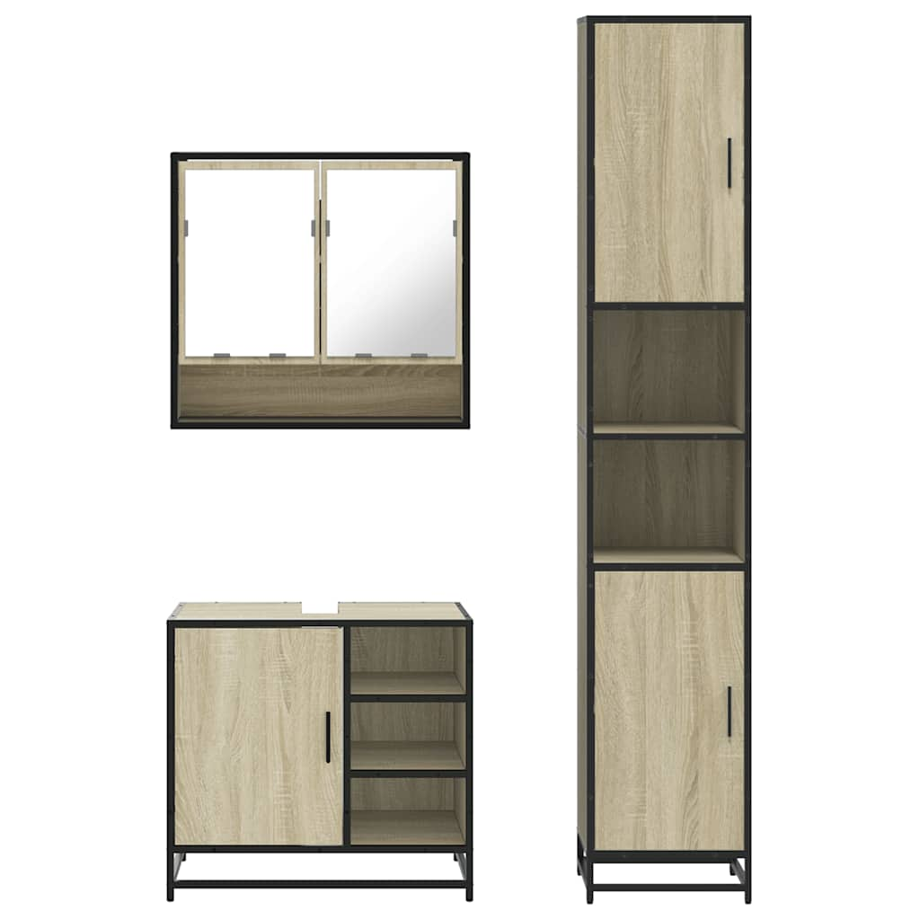 3 Piece Bathroom Furniture Set Sonoma Oak Engineered Wood