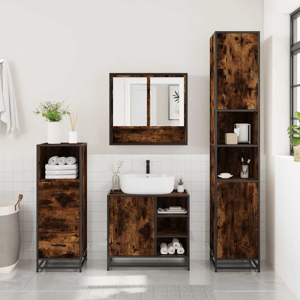 3 Piece Bathroom Furniture Set Smoked Oak Engineered Wood