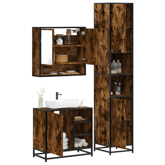 3 Piece Bathroom Furniture Set Smoked Oak Engineered Wood