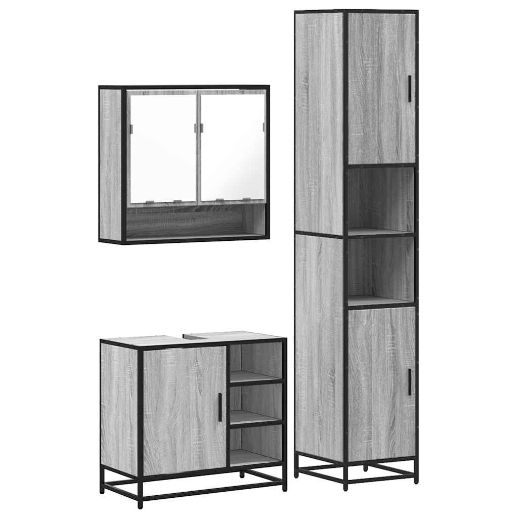 3 Piece Bathroom Furniture Set Grey Sonoma Engineered Wood