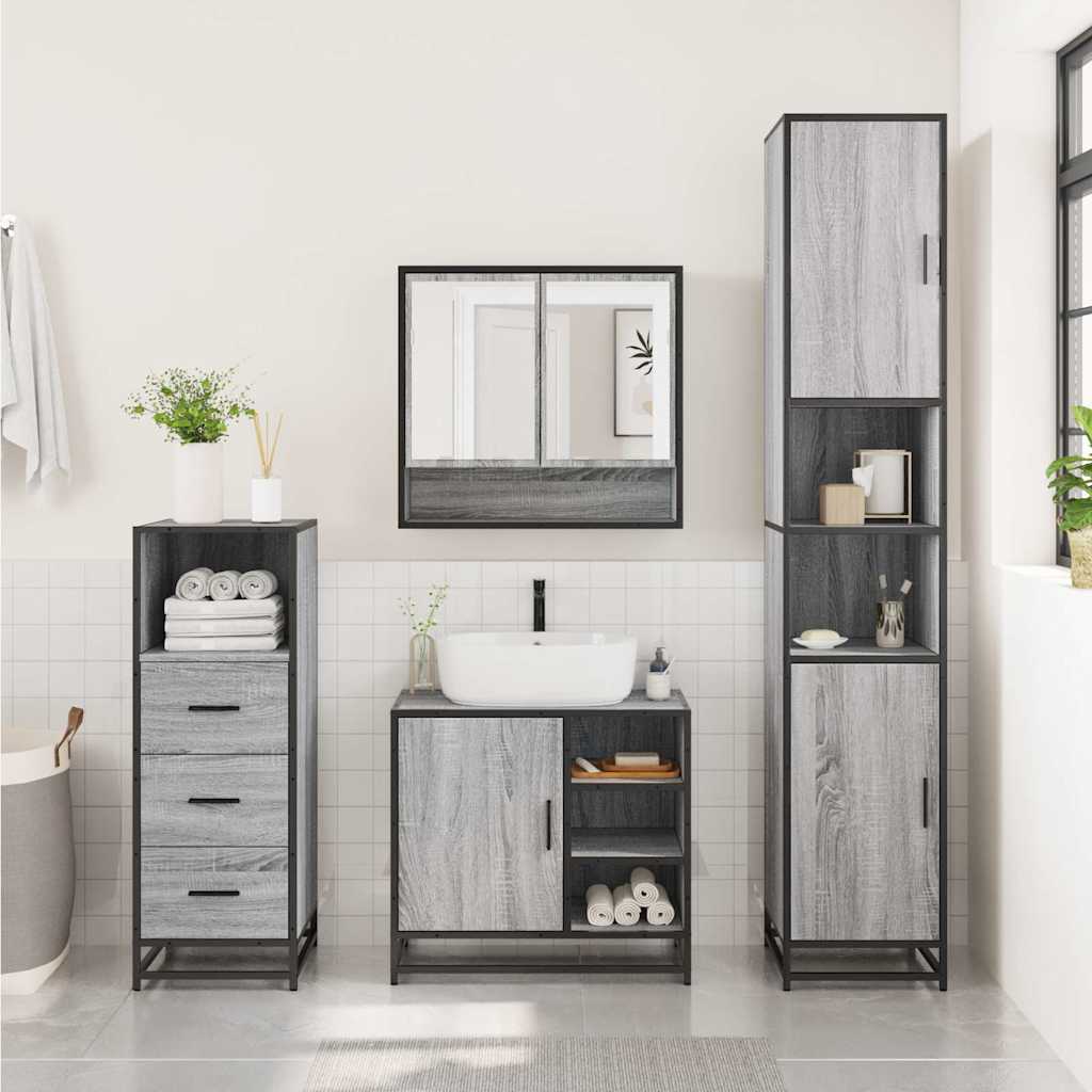 3 Piece Bathroom Furniture Set Grey Sonoma Engineered Wood