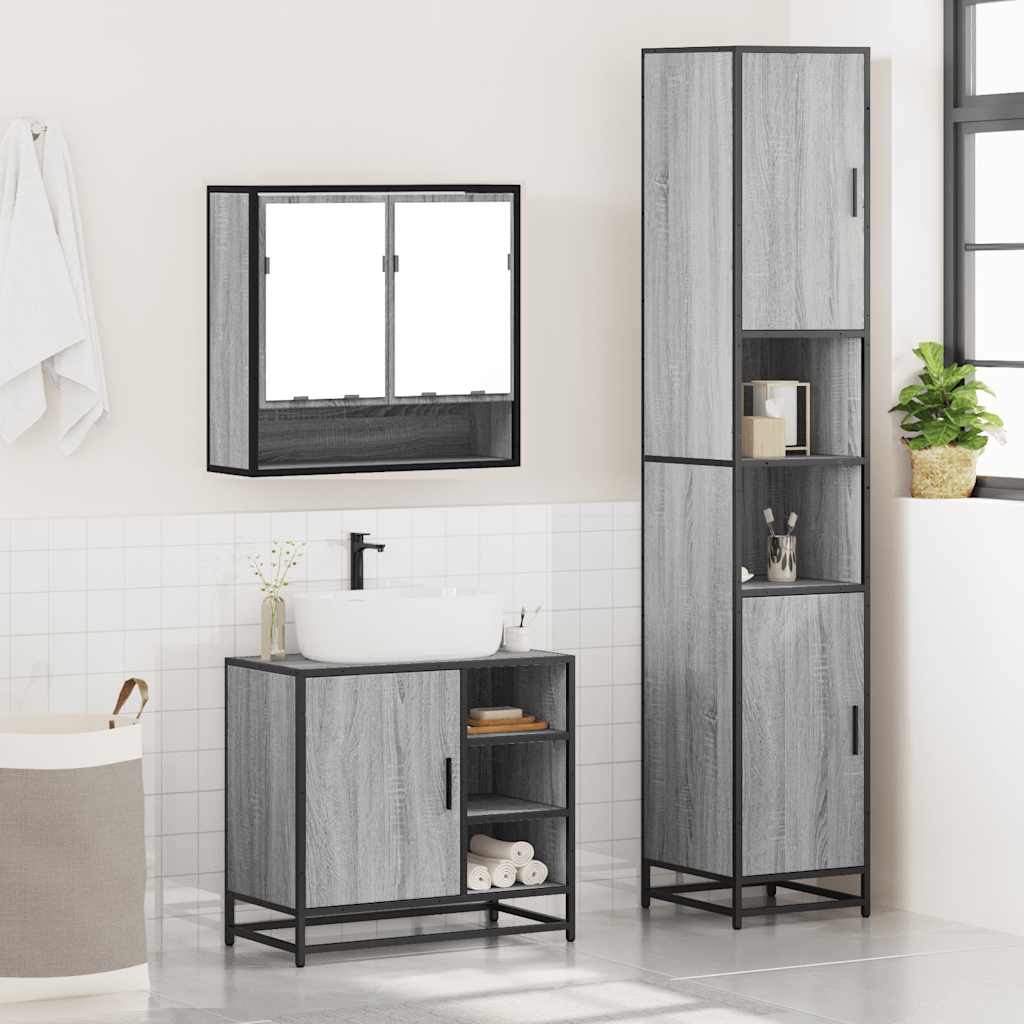 3 Piece Bathroom Furniture Set Grey Sonoma Engineered Wood