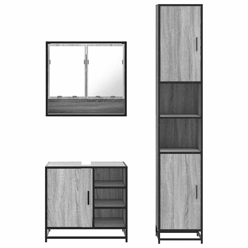 3 Piece Bathroom Furniture Set Grey Sonoma Engineered Wood