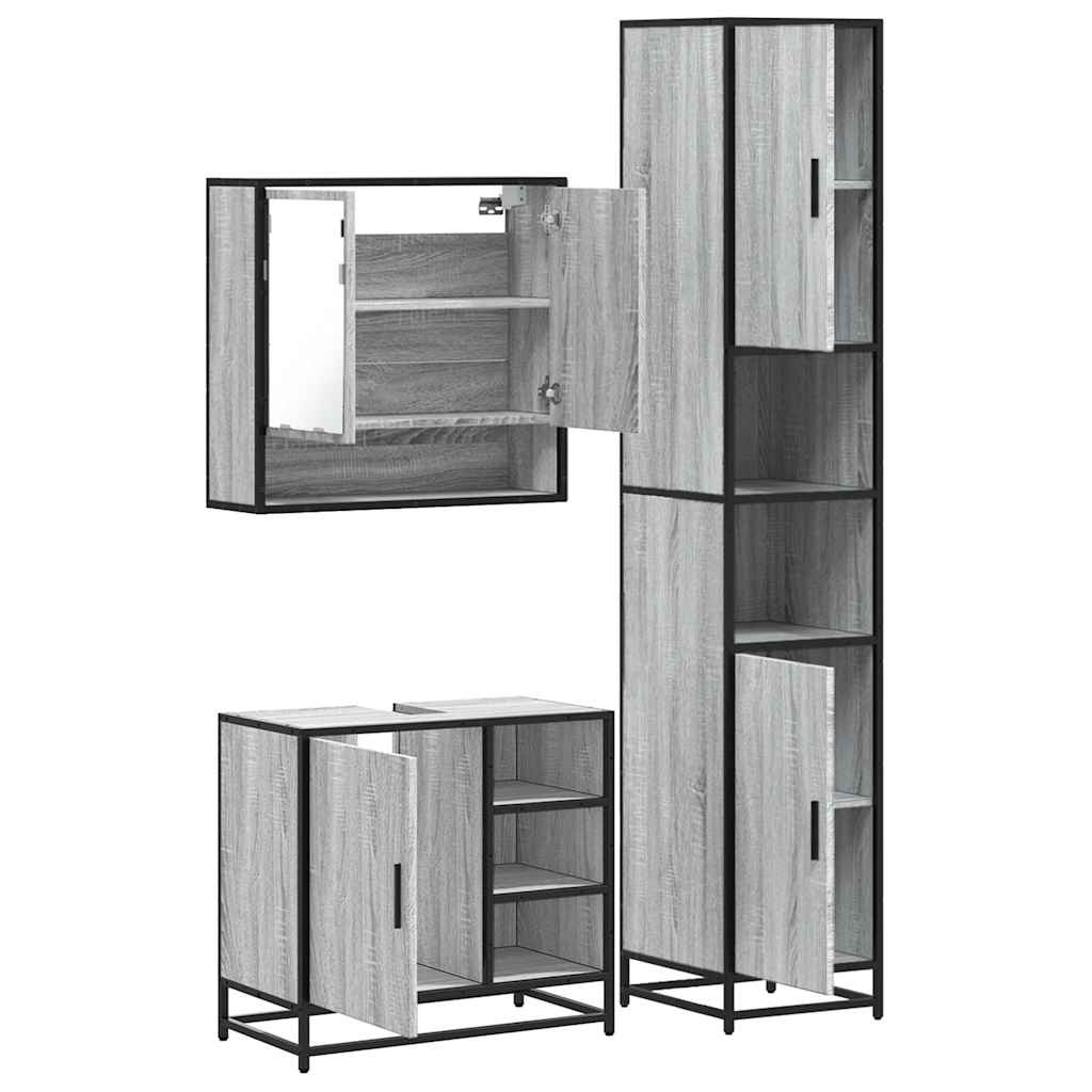 3 Piece Bathroom Furniture Set Grey Sonoma Engineered Wood