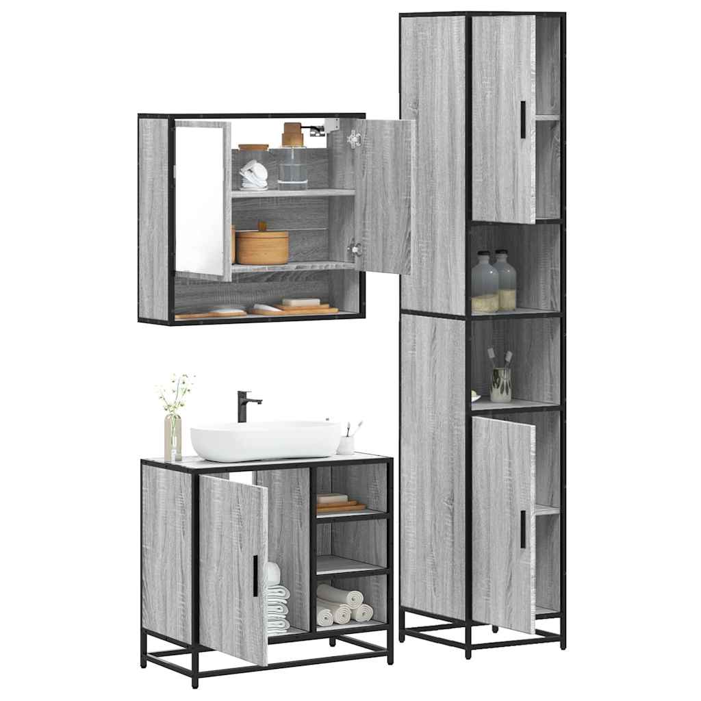 3 Piece Bathroom Furniture Set Grey Sonoma Engineered Wood