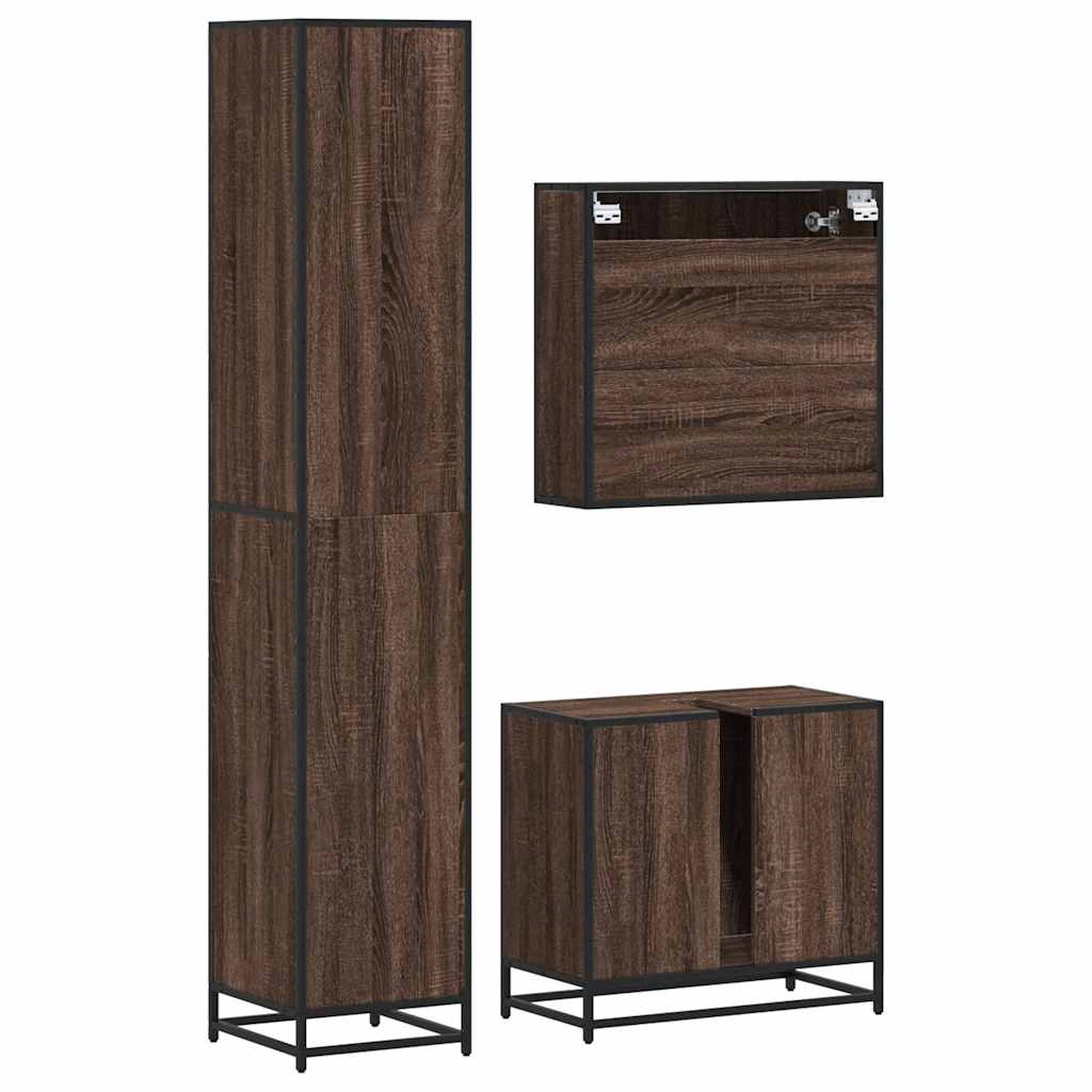 3 Piece Bathroom Furniture Set Brown Oak Engineered Wood