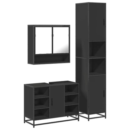 3 Piece Bathroom Furniture Set Black Engineered Wood