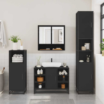 3 Piece Bathroom Furniture Set Black Engineered Wood