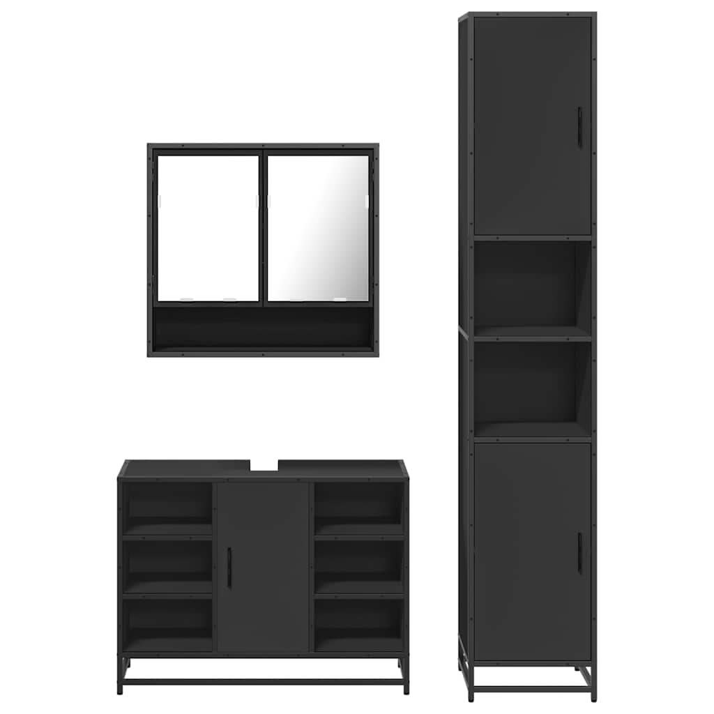 3 Piece Bathroom Furniture Set Black Engineered Wood