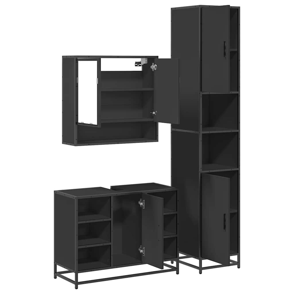 3 Piece Bathroom Furniture Set Black Engineered Wood