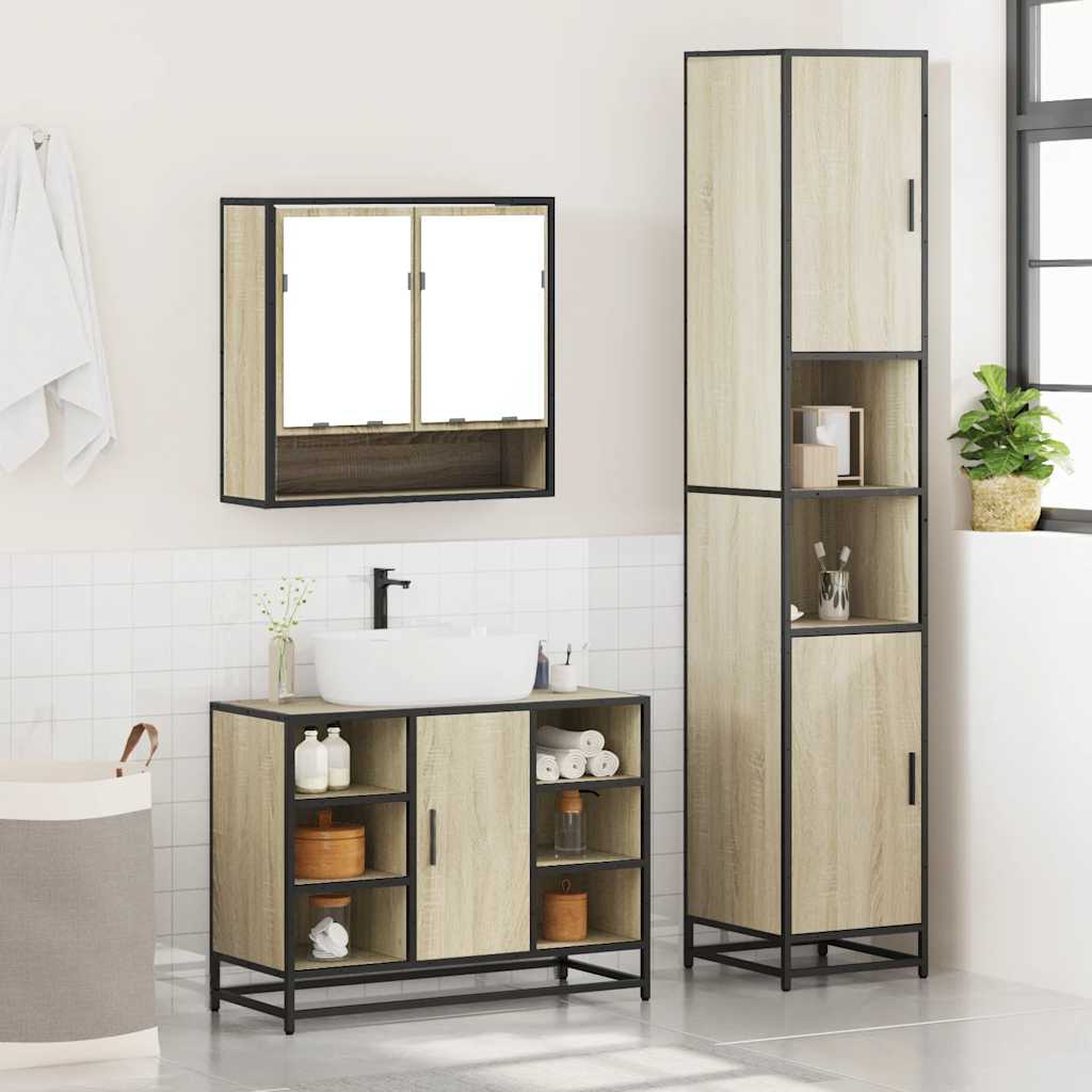 3 Piece Bathroom Furniture Set Sonoma Oak Engineered Wood