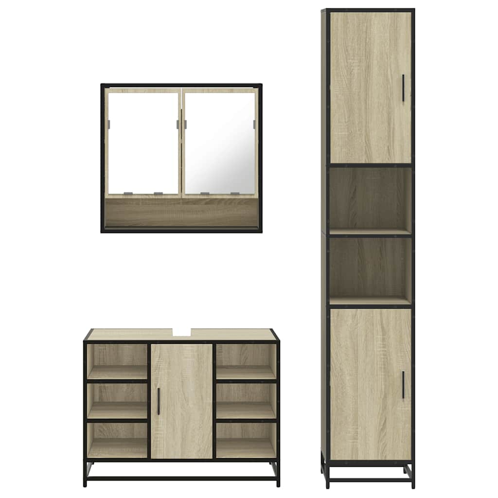 3 Piece Bathroom Furniture Set Sonoma Oak Engineered Wood