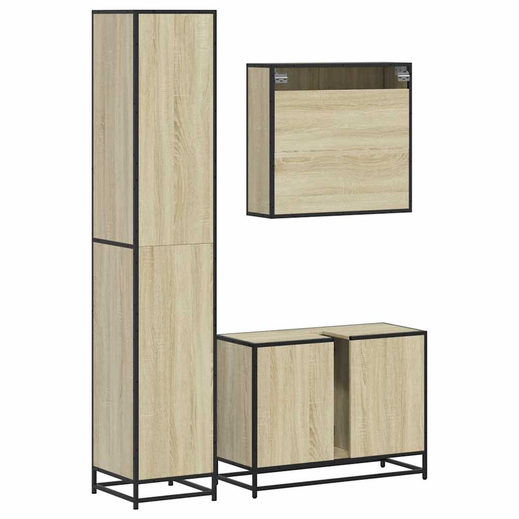 3 Piece Bathroom Furniture Set Sonoma Oak Engineered Wood