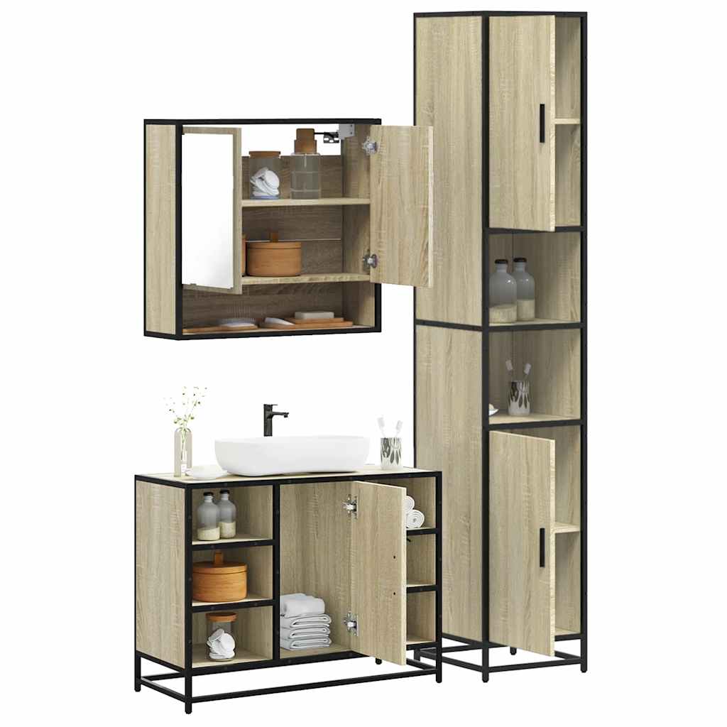 3 Piece Bathroom Furniture Set Sonoma Oak Engineered Wood