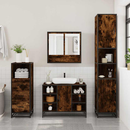 3 Piece Bathroom Furniture Set Smoked Oak Engineered Wood