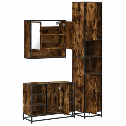 3 Piece Bathroom Furniture Set Smoked Oak Engineered Wood