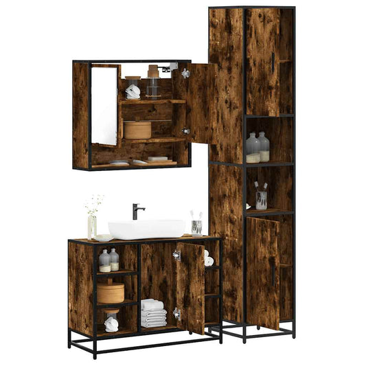 3 Piece Bathroom Furniture Set Smoked Oak Engineered Wood