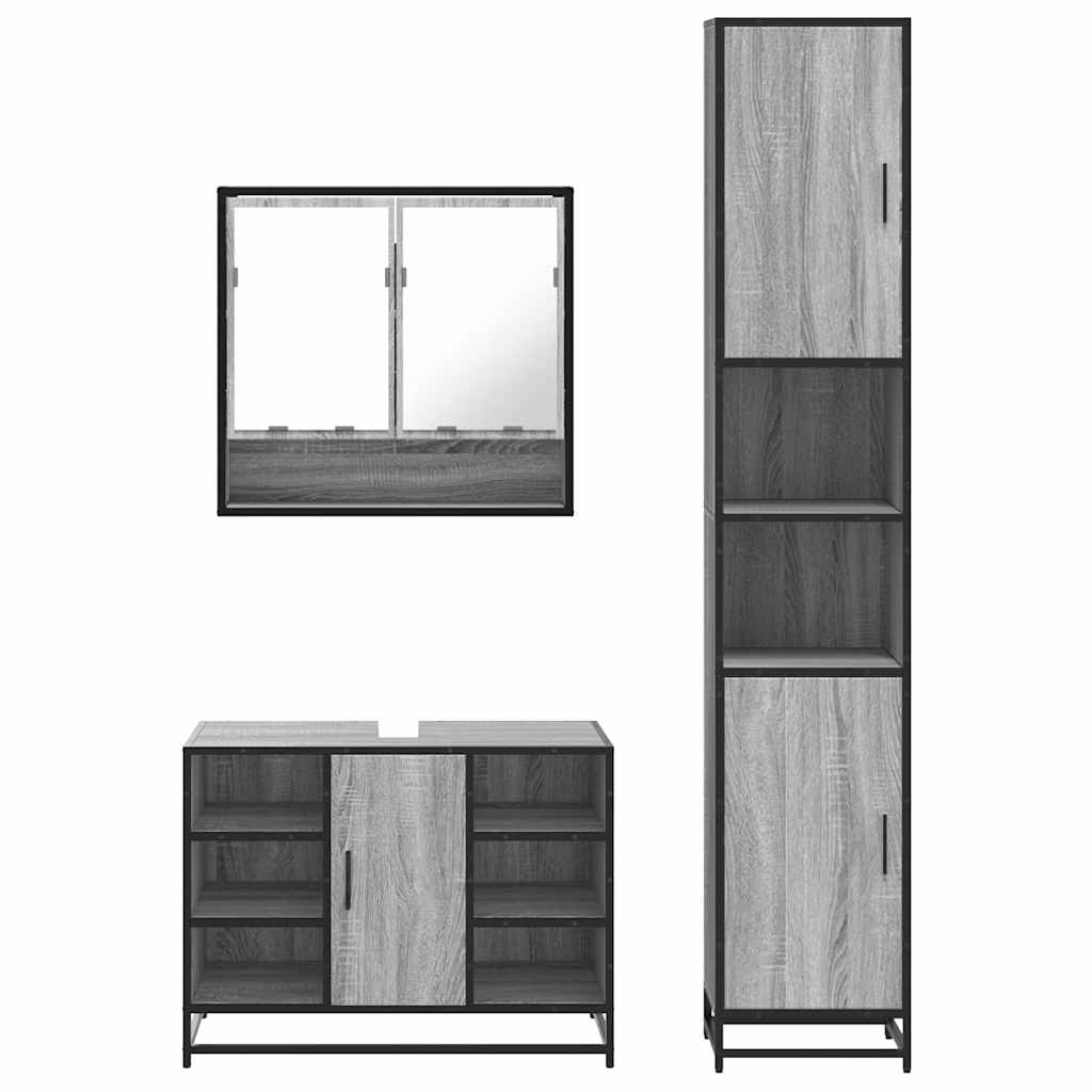 3 Piece Bathroom Furniture Set Grey Sonoma Engineered Wood