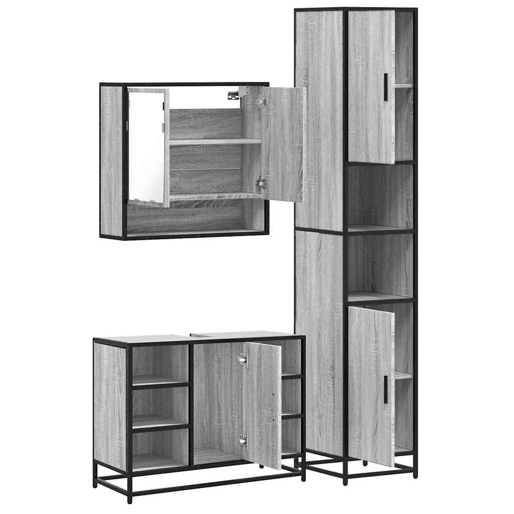 3 Piece Bathroom Furniture Set Grey Sonoma Engineered Wood