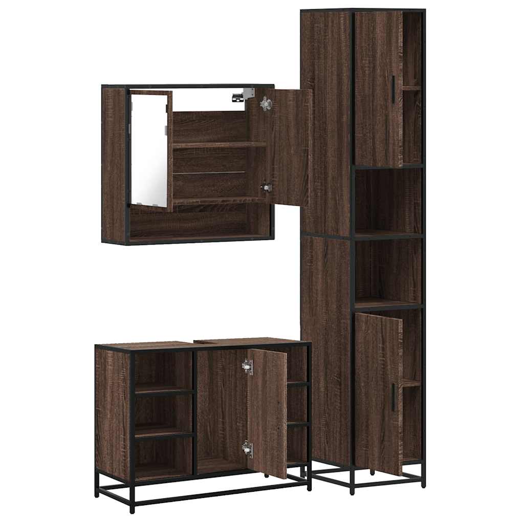 3 Piece Bathroom Furniture Set Brown Oak Engineered Wood