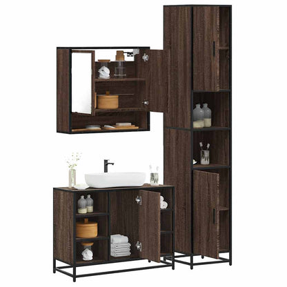 3 Piece Bathroom Furniture Set Brown Oak Engineered Wood