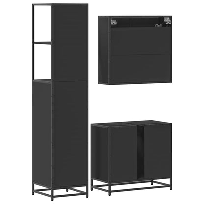 3 Piece Bathroom Furniture Set Black Engineered Wood