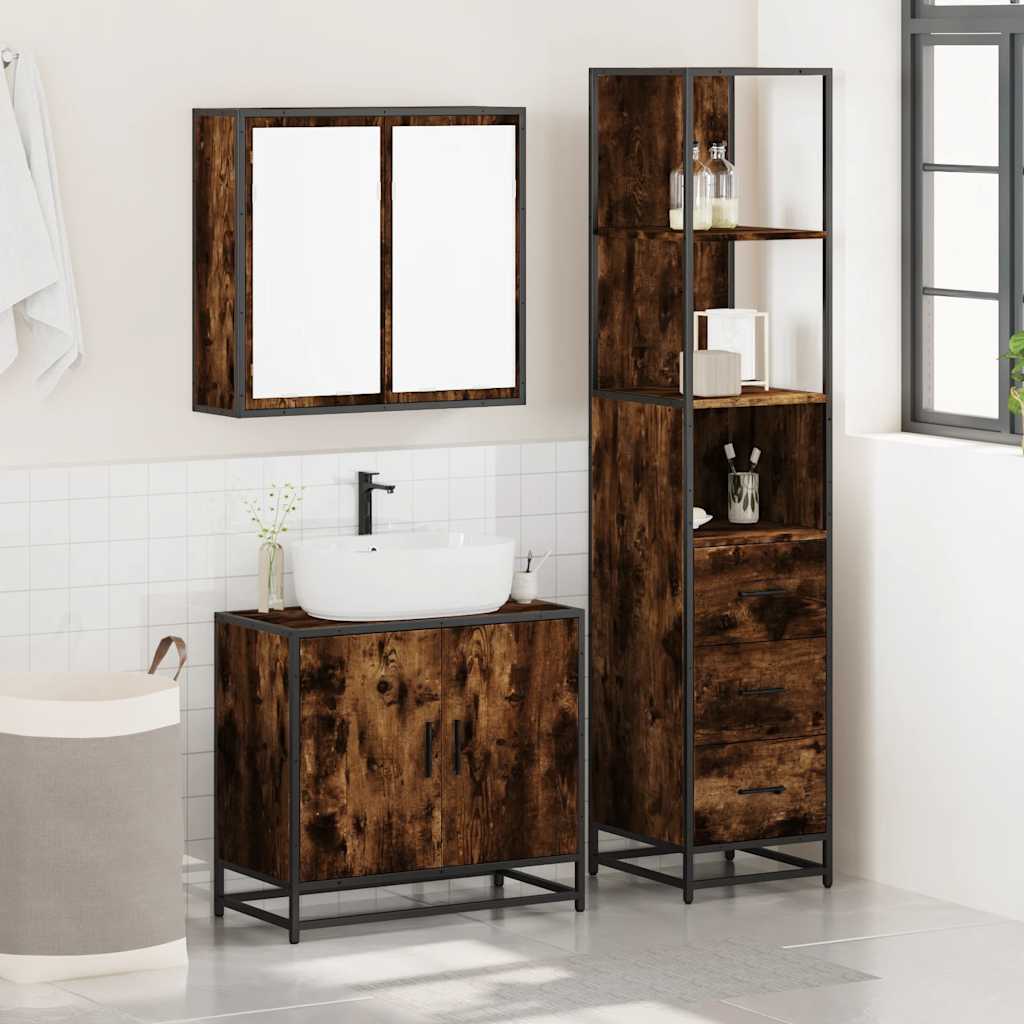 3 Piece Bathroom Furniture Set Smoked Oak Engineered Wood