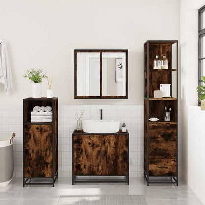 3 Piece Bathroom Furniture Set Smoked Oak Engineered Wood