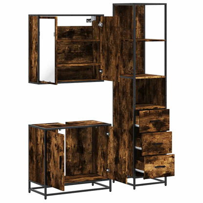 3 Piece Bathroom Furniture Set Smoked Oak Engineered Wood