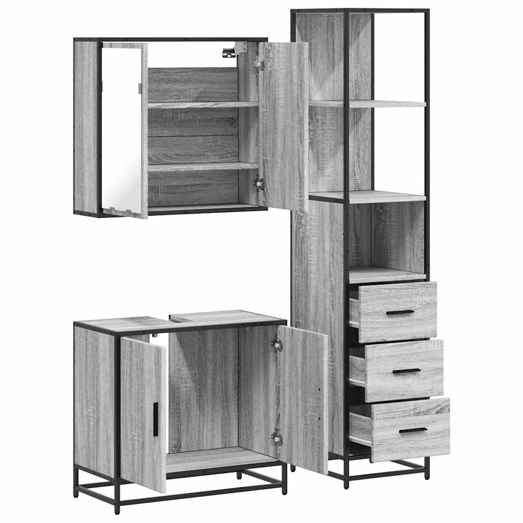 3 Piece Bathroom Furniture Set Grey Sonoma Engineered Wood