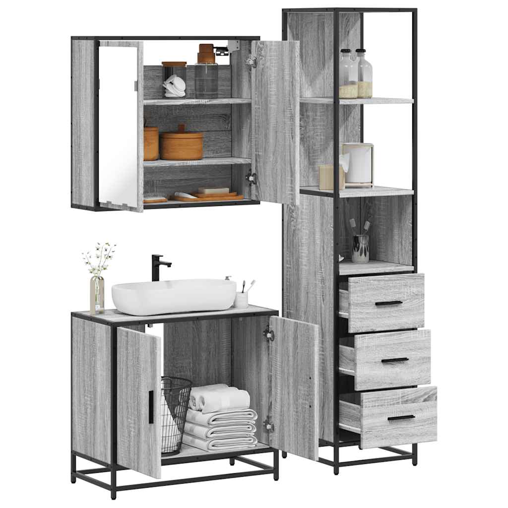 3 Piece Bathroom Furniture Set Grey Sonoma Engineered Wood