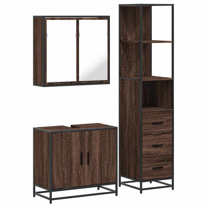 3 Piece Bathroom Furniture Set Brown Oak Engineered Wood