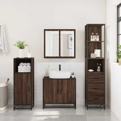 3 Piece Bathroom Furniture Set Brown Oak Engineered Wood