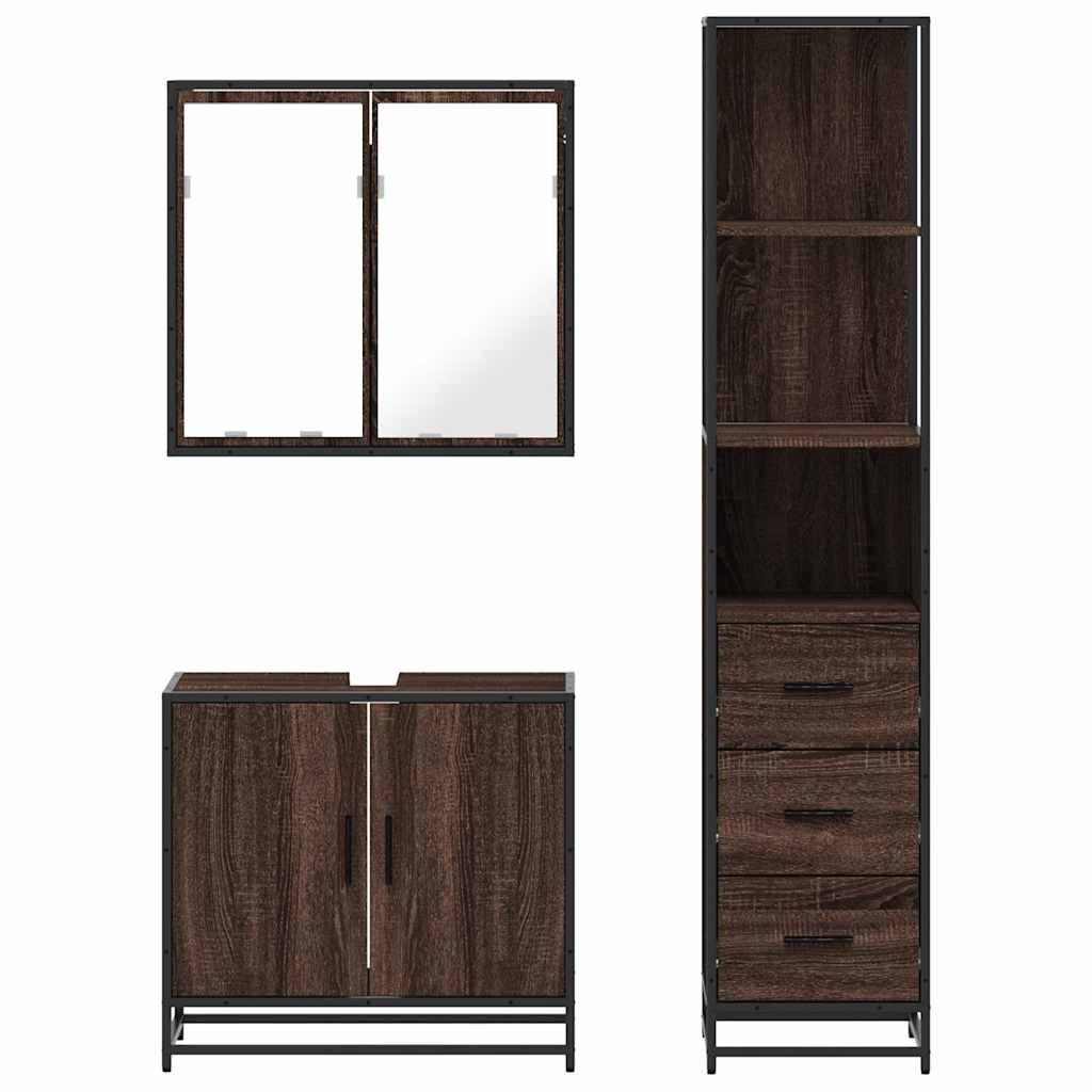 3 Piece Bathroom Furniture Set Brown Oak Engineered Wood