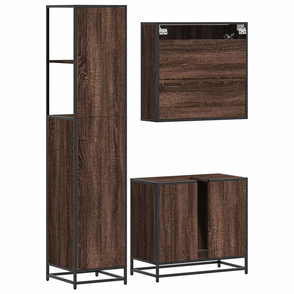 3 Piece Bathroom Furniture Set Brown Oak Engineered Wood