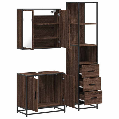 3 Piece Bathroom Furniture Set Brown Oak Engineered Wood