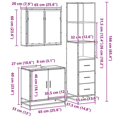 3 Piece Bathroom Furniture Set Brown Oak Engineered Wood