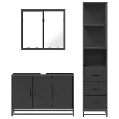 3 Piece Bathroom Furniture Set Black Engineered Wood