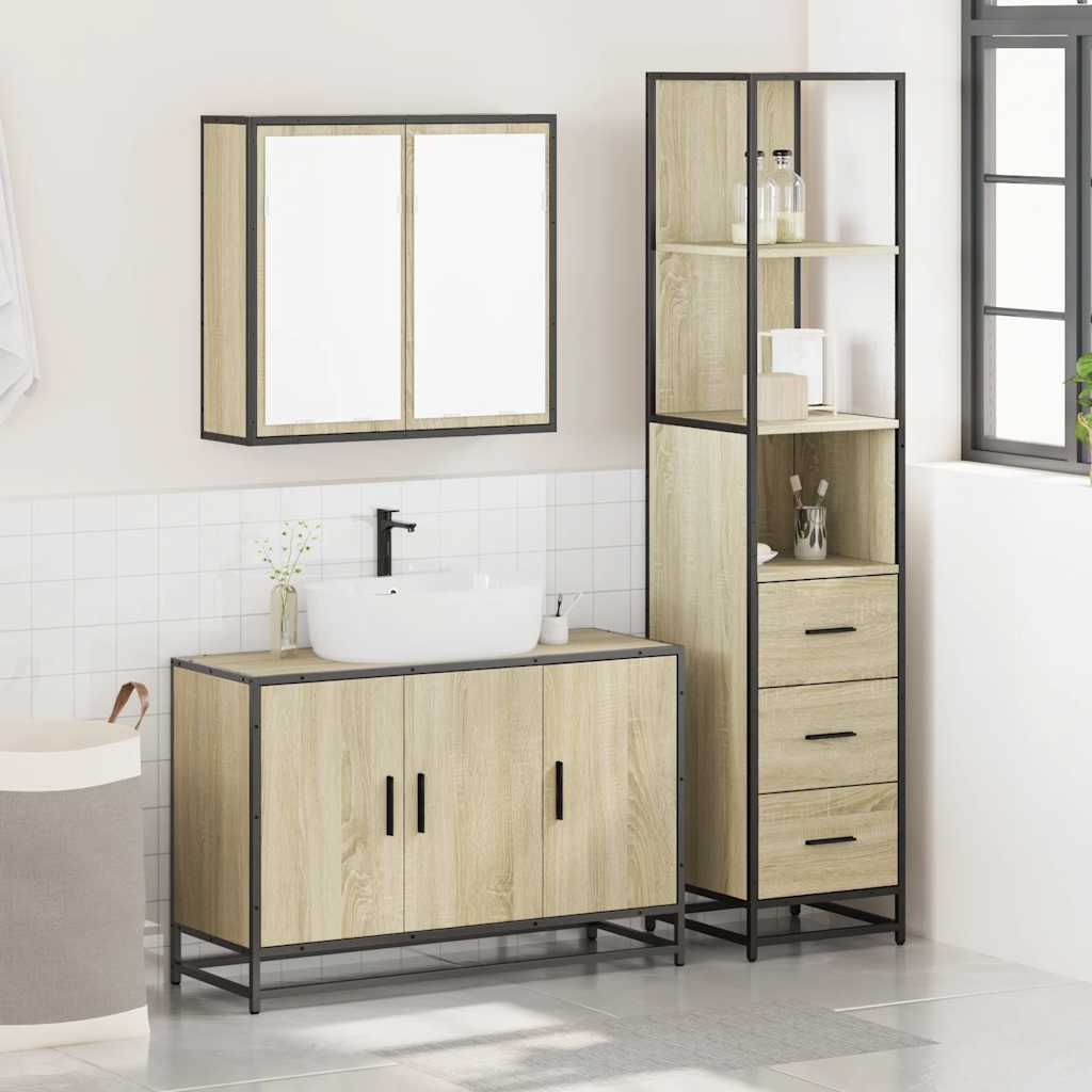 3 Piece Bathroom Furniture Set Sonoma Oak Engineered Wood