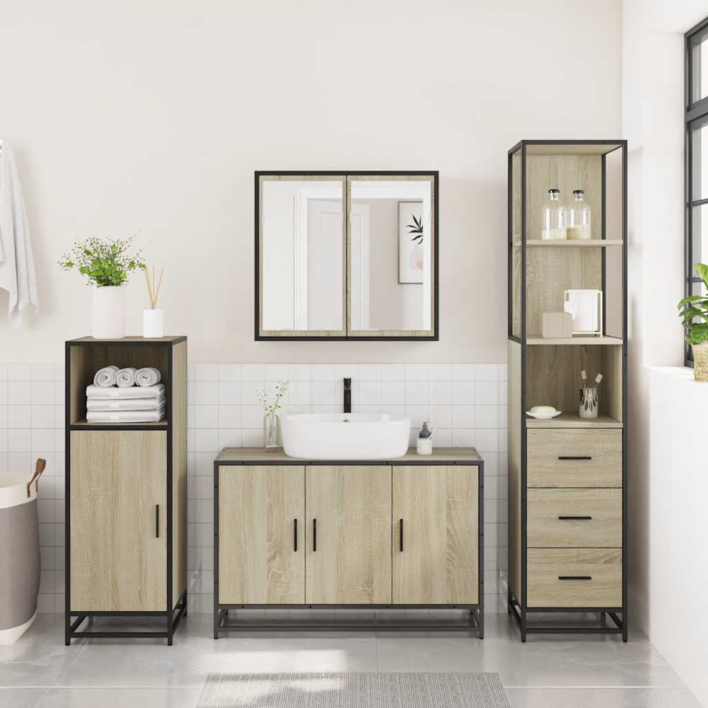 3 Piece Bathroom Furniture Set Sonoma Oak Engineered Wood