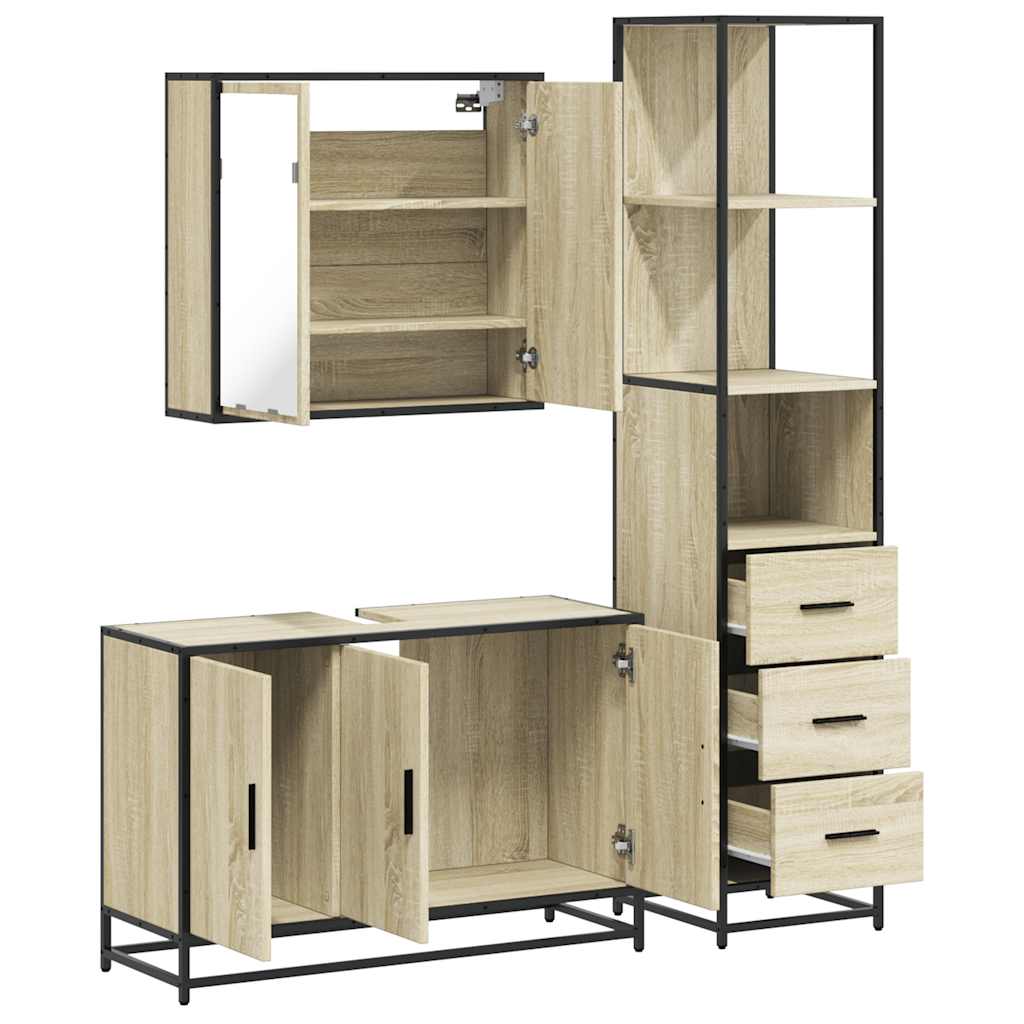 3 Piece Bathroom Furniture Set Sonoma Oak Engineered Wood