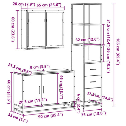 3 Piece Bathroom Furniture Set Sonoma Oak Engineered Wood