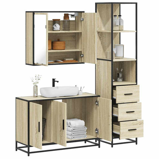 3 Piece Bathroom Furniture Set Sonoma Oak Engineered Wood