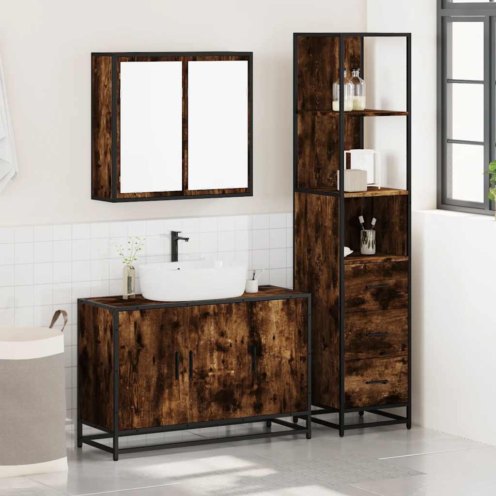 3 Piece Bathroom Furniture Set Smoked Oak Engineered Wood