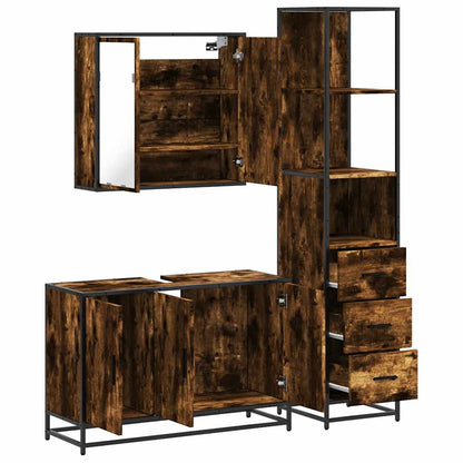 3 Piece Bathroom Furniture Set Smoked Oak Engineered Wood